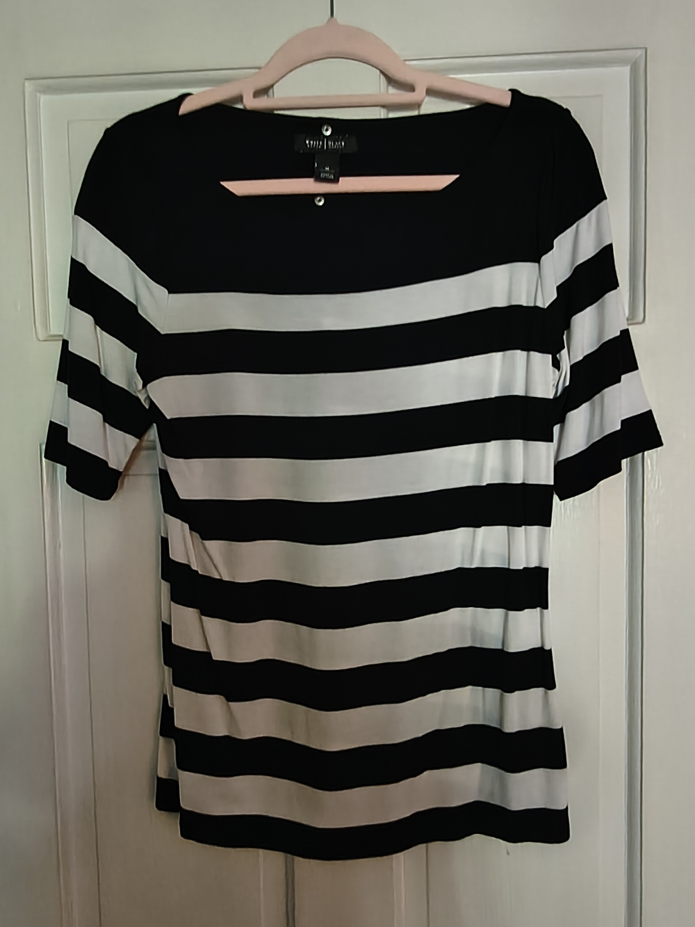 White House Black Market Black and White Striped Short Sleeve Tee